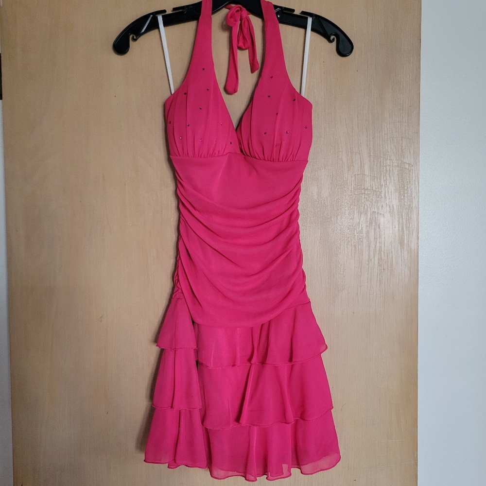 Taboo Y2K Juniors Mini Party Dress- Small, Fuschia Pink, Halter